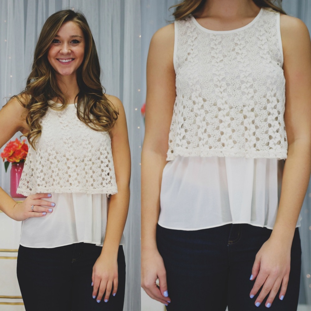 Sheer white / ivory tank top with cute overlay